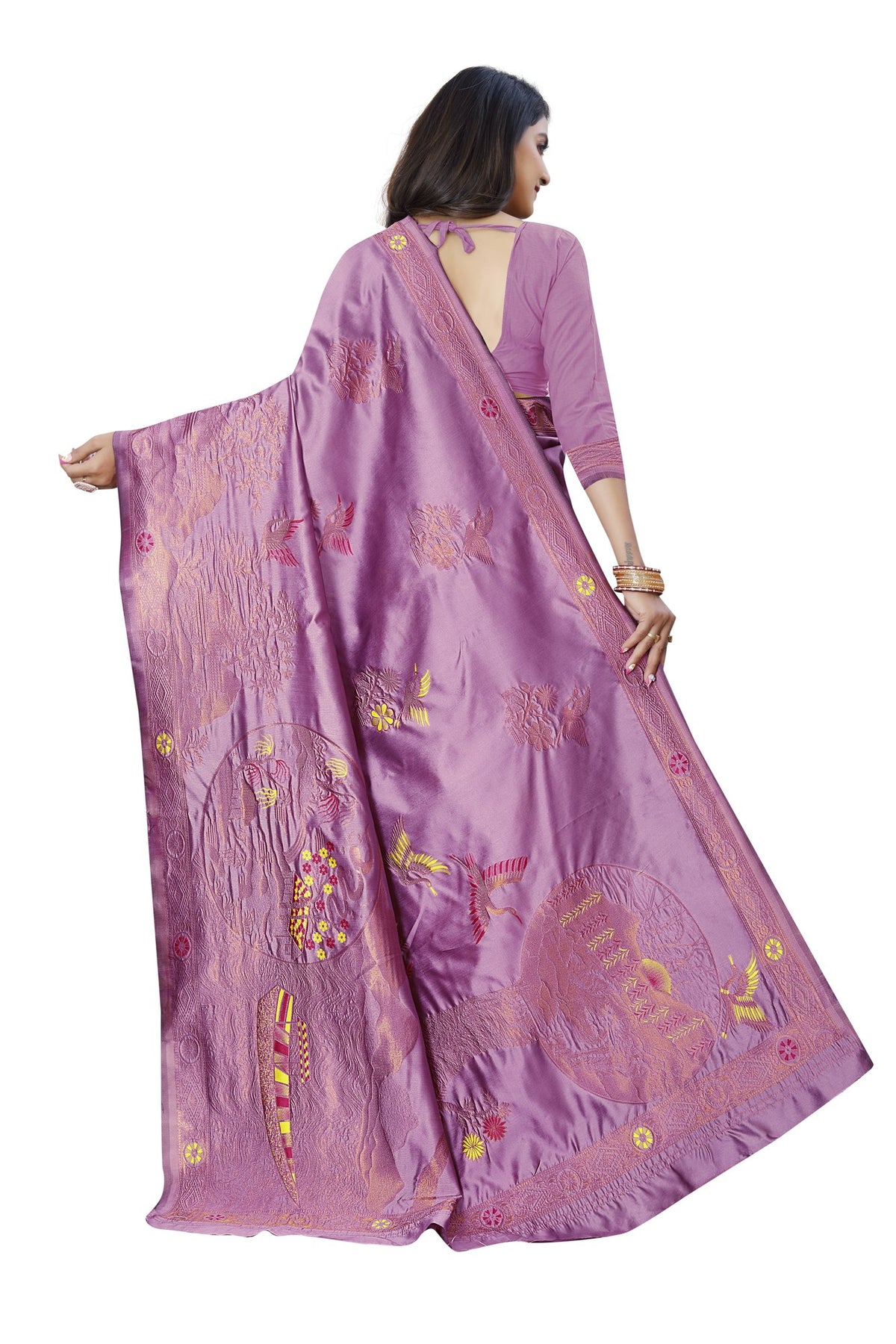 Meenakari Butti Art Silk Saree – Pink