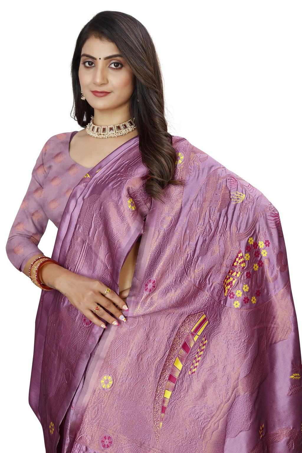 Meenakari Butti Art Silk Saree – Pink