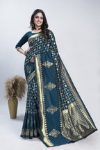 Gold Zari Checks Art Silk Saree – Morpichh (Peacock Blue)