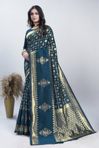 Gold Zari Checks Art Silk Saree – Morpichh (Peacock Blue)