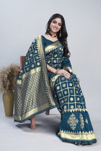 Gold Zari Checks Art Silk Saree – Morpichh (Peacock Blue)