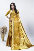 Gold Zari Checks Art Silk Saree – Mustard