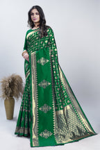 Gold Zari Checks Art Silk Saree – Parrot Green