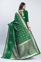Gold Zari Checks Art Silk Saree – Parrot Green