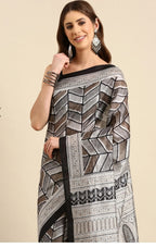 Grey Chevron Woven Art Silk Saree – Grey
