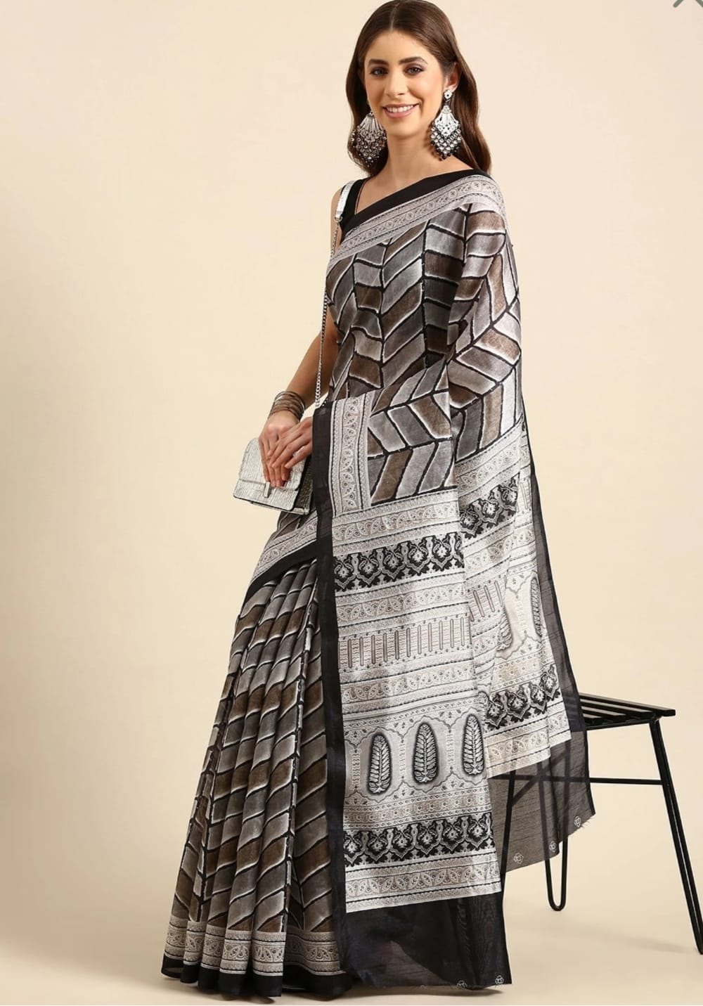 Grey Chevron Woven Art Silk Saree