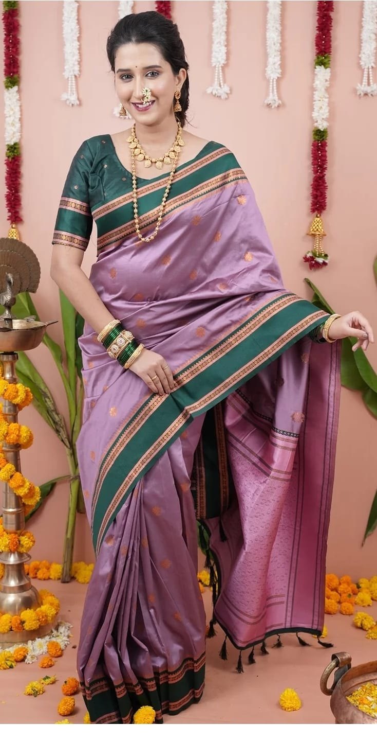 Paithani-style Art Silk Saree with Contrast Border – Baby Pink