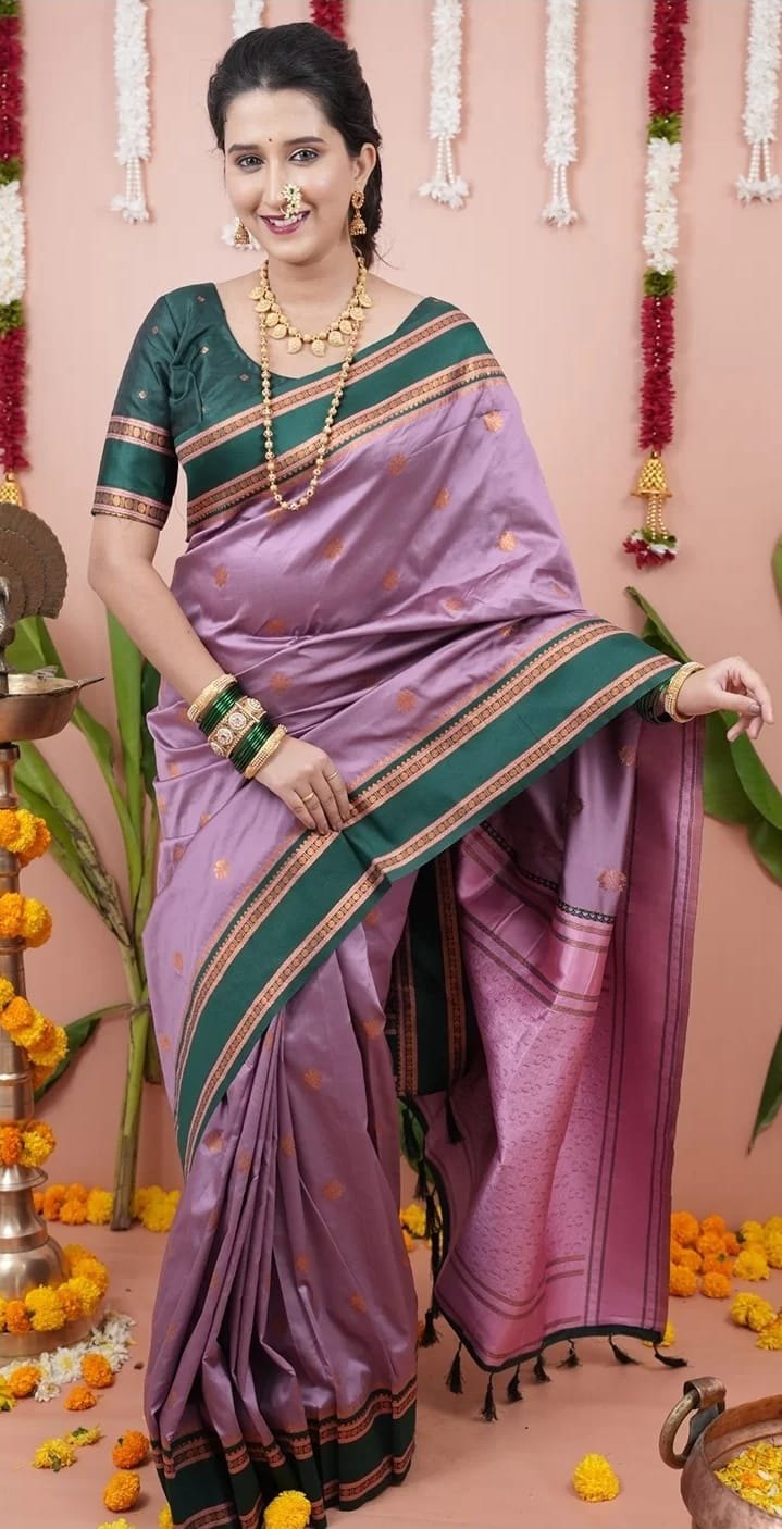 Paithani-style Art Silk Saree with Contrast Border – Baby Pink