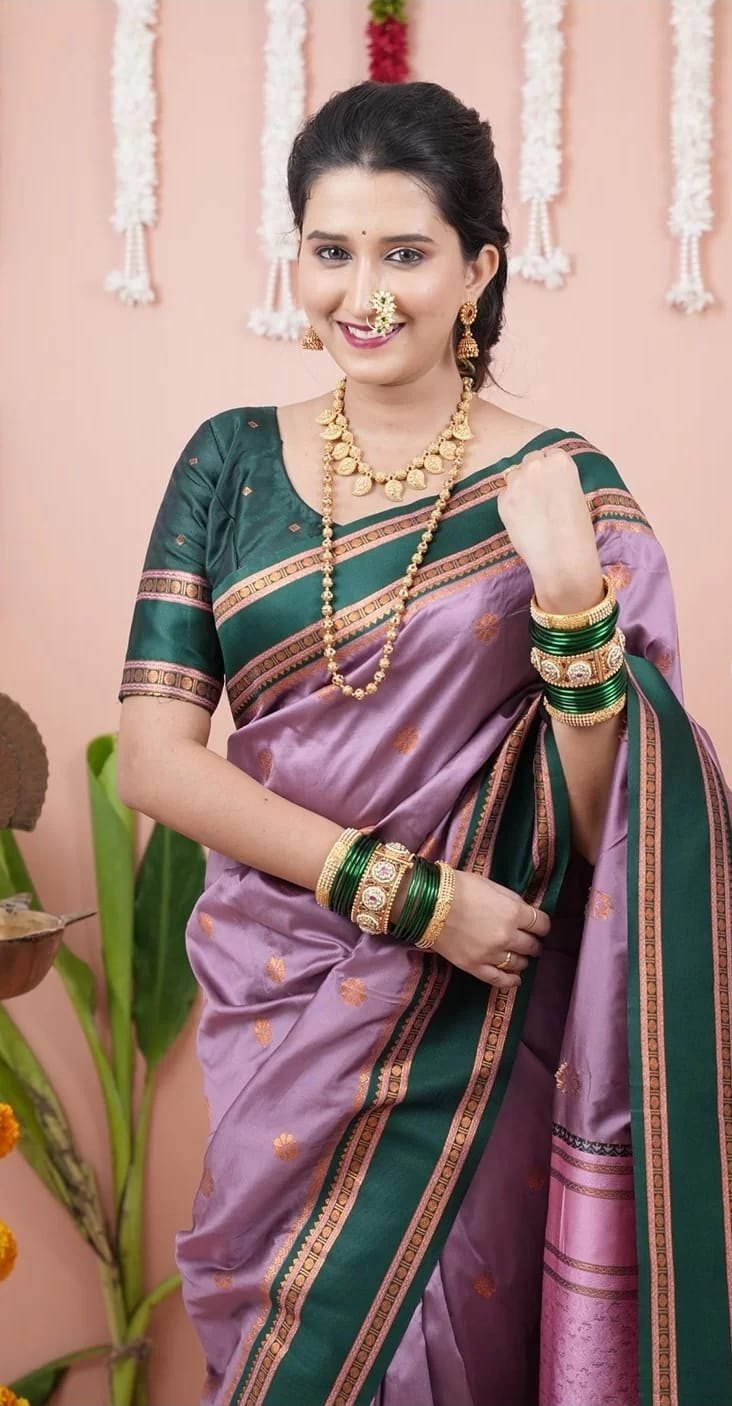 Paithani-style Art Silk Saree with Contrast Border – Baby Pink