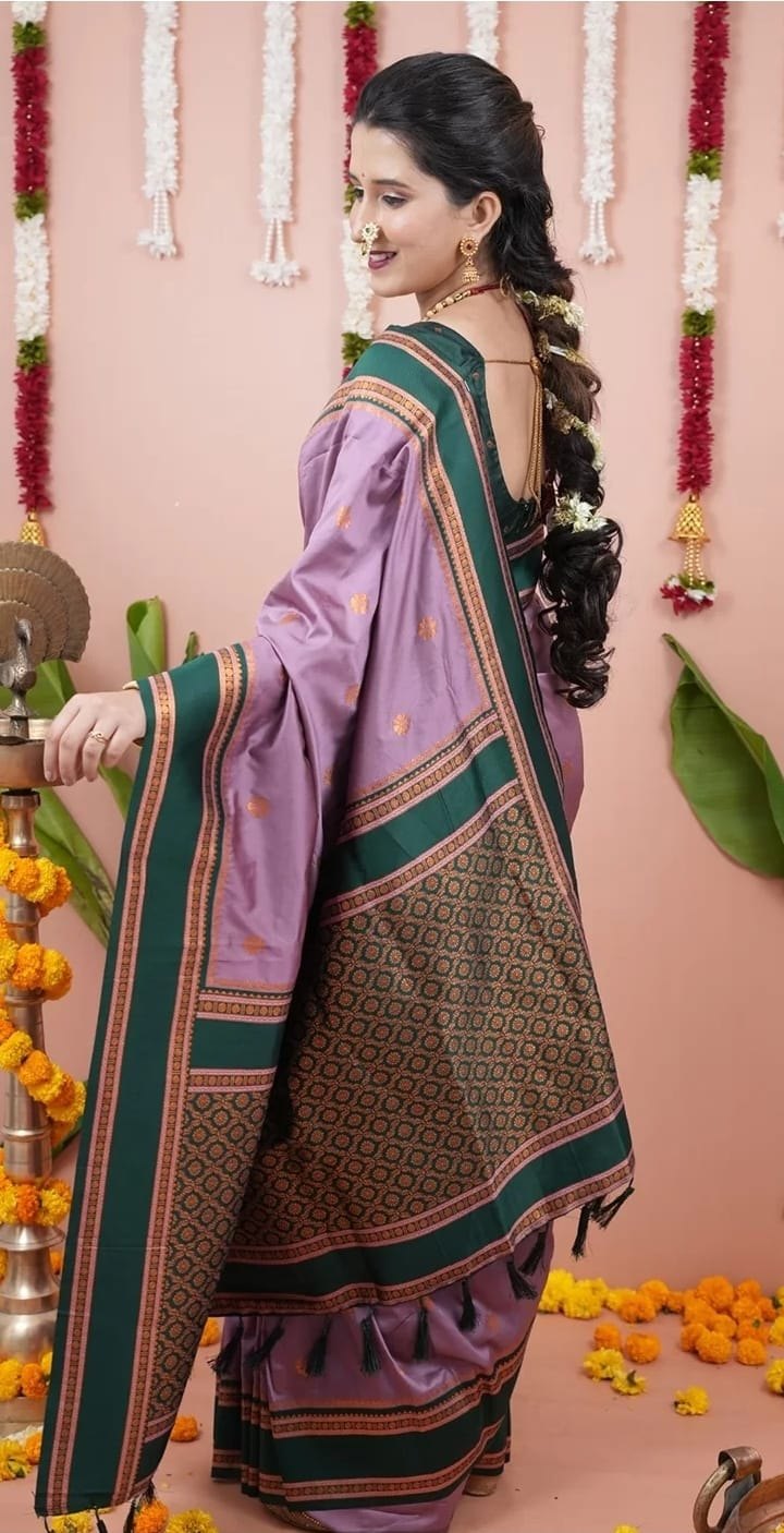Paithani-style Art Silk Saree with Contrast Border – Baby Pink