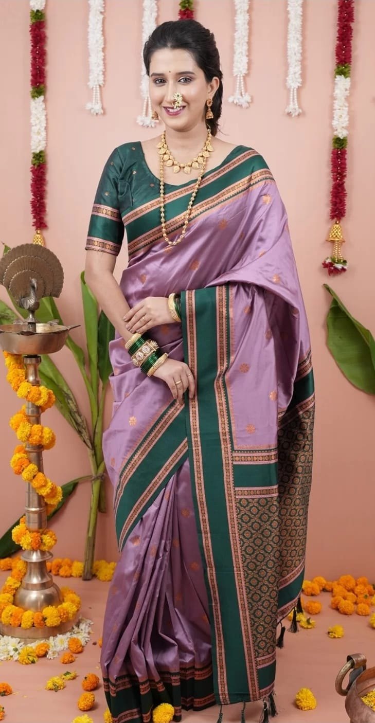 Paithani-style Art Silk Saree with Contrast Border – Baby Pink
