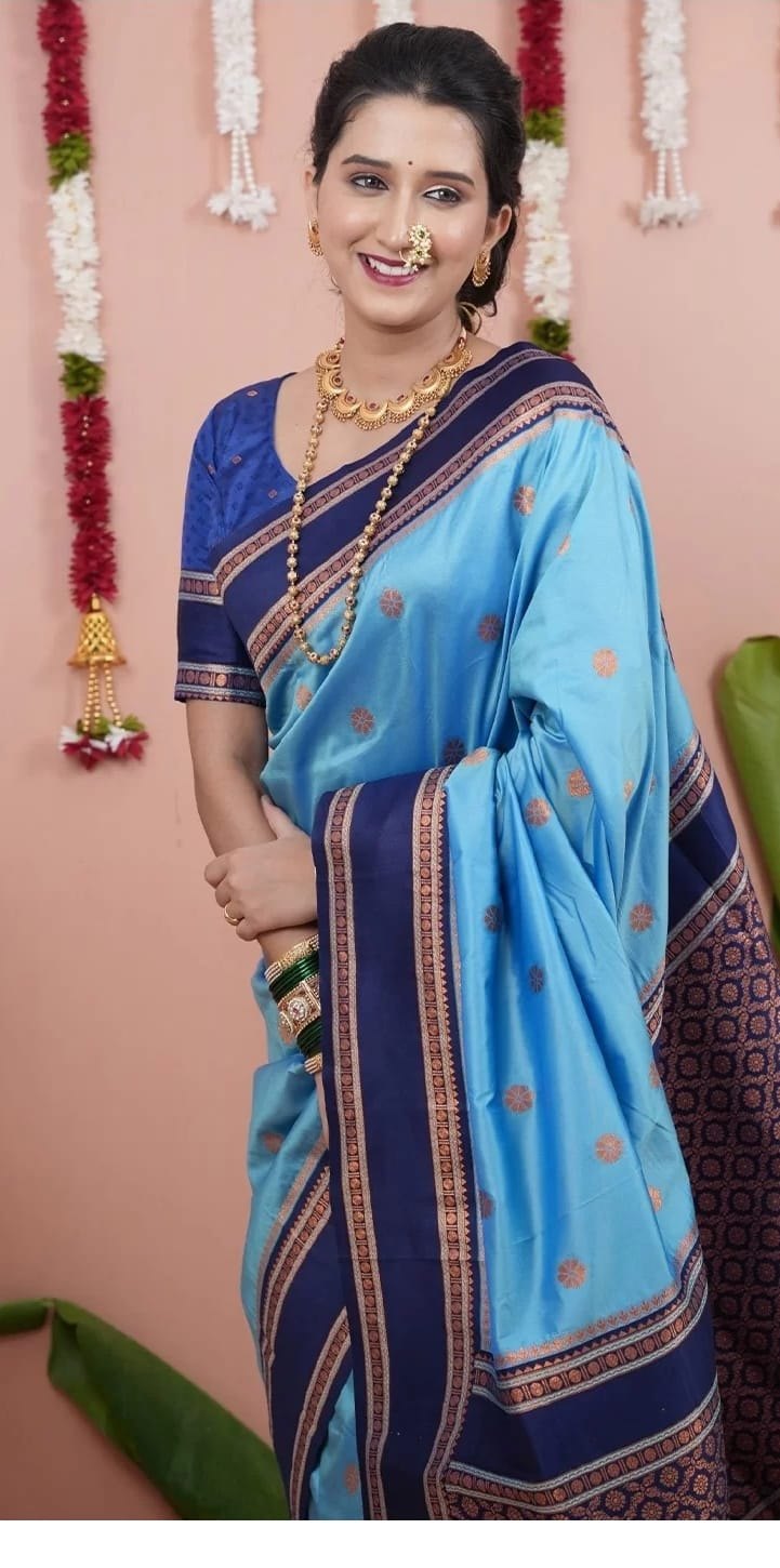Paithani-style Art Silk Saree with Contrast Border – Ferozi