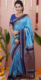 Paithani-style Art Silk Saree with Contrast Border – Ferozi