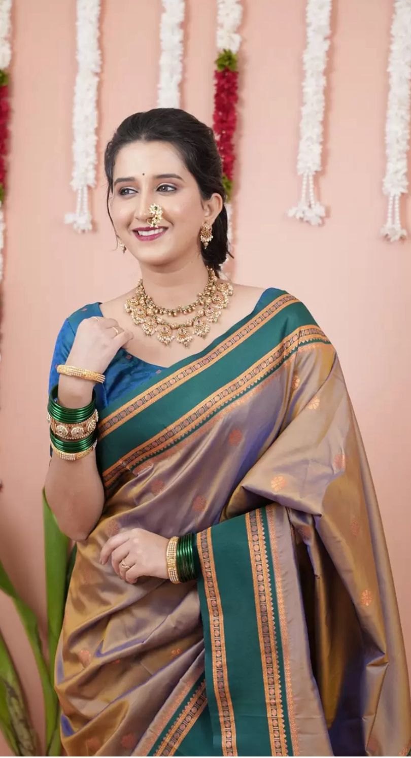 Paithani-style Art Silk Saree with Contrast Border – Gold