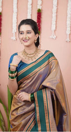 Paithani-style Art Silk Saree with Contrast Border – Gold