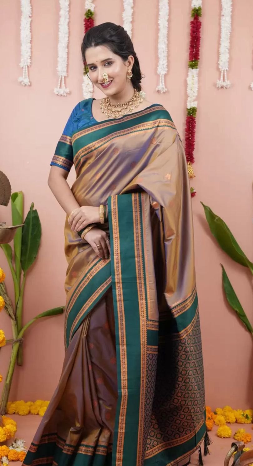 Paithani-style Art Silk Saree with Contrast Border – Gold