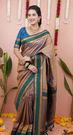 Paithani-style Art Silk Saree with Contrast Border – Gold