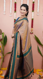 Paithani-style Art Silk Saree with Contrast Border – Gold