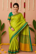 Paithani-style Art Silk Saree with Contrast Border – Lemon