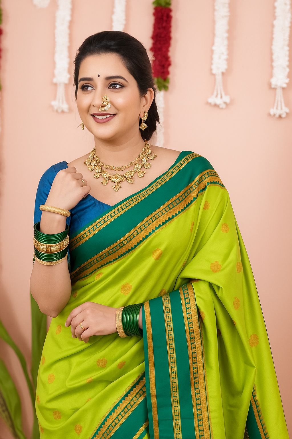 Paithani-style Art Silk Saree with Contrast Border – Lemon