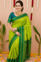Paithani-style Art Silk Saree with Contrast Border – Lemon