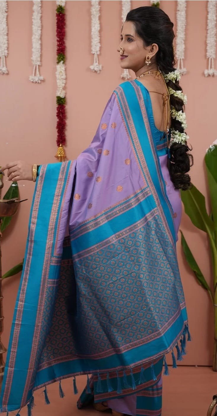 Paithani-style Art Silk Saree with Contrast Border – Pink