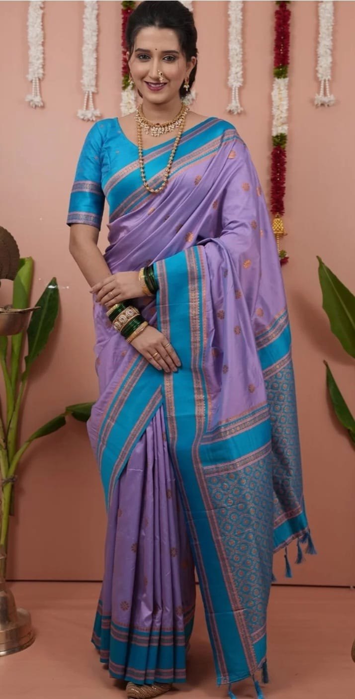 Paithani-style Art Silk Saree with Contrast Border – Pink