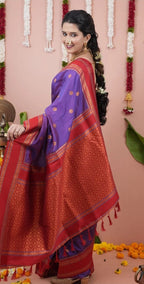 Paithani-style Art Silk Saree with Contrast Border – Violet