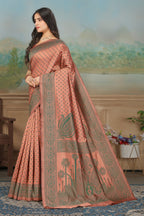 Peach Gold Zari Jacquard Art Silk Saree