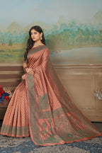 Peach Gold Zari Jacquard Art Silk Saree