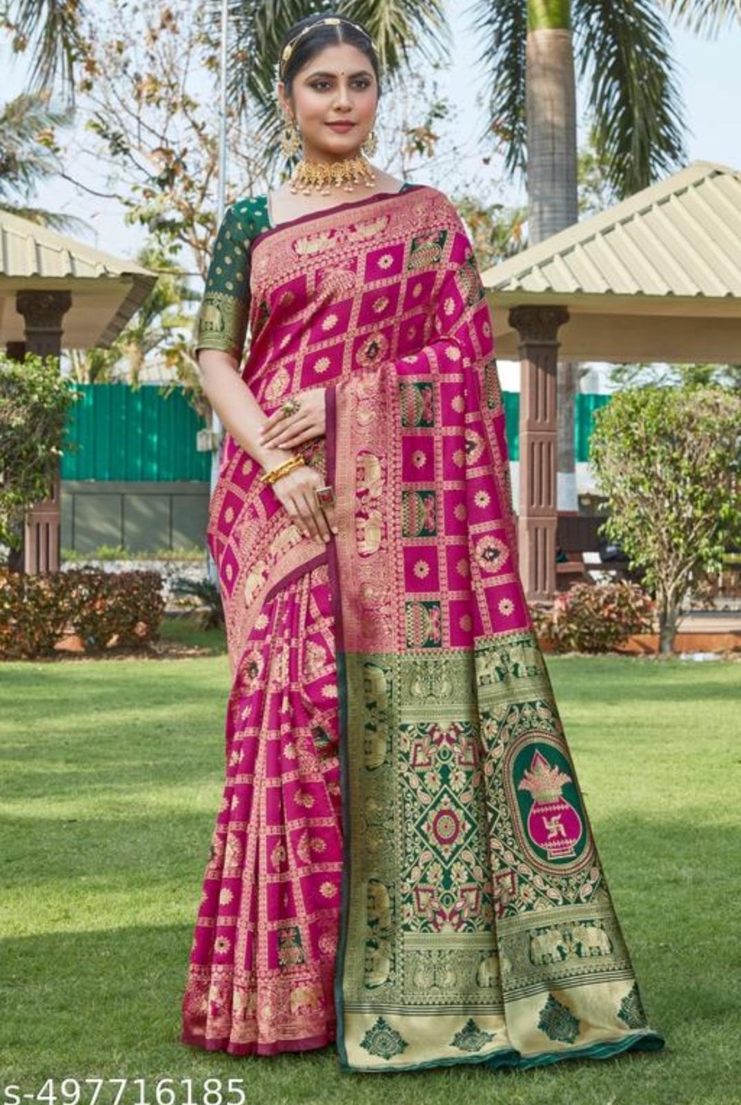 Rani & Green Zari Butti Art Silk Saree