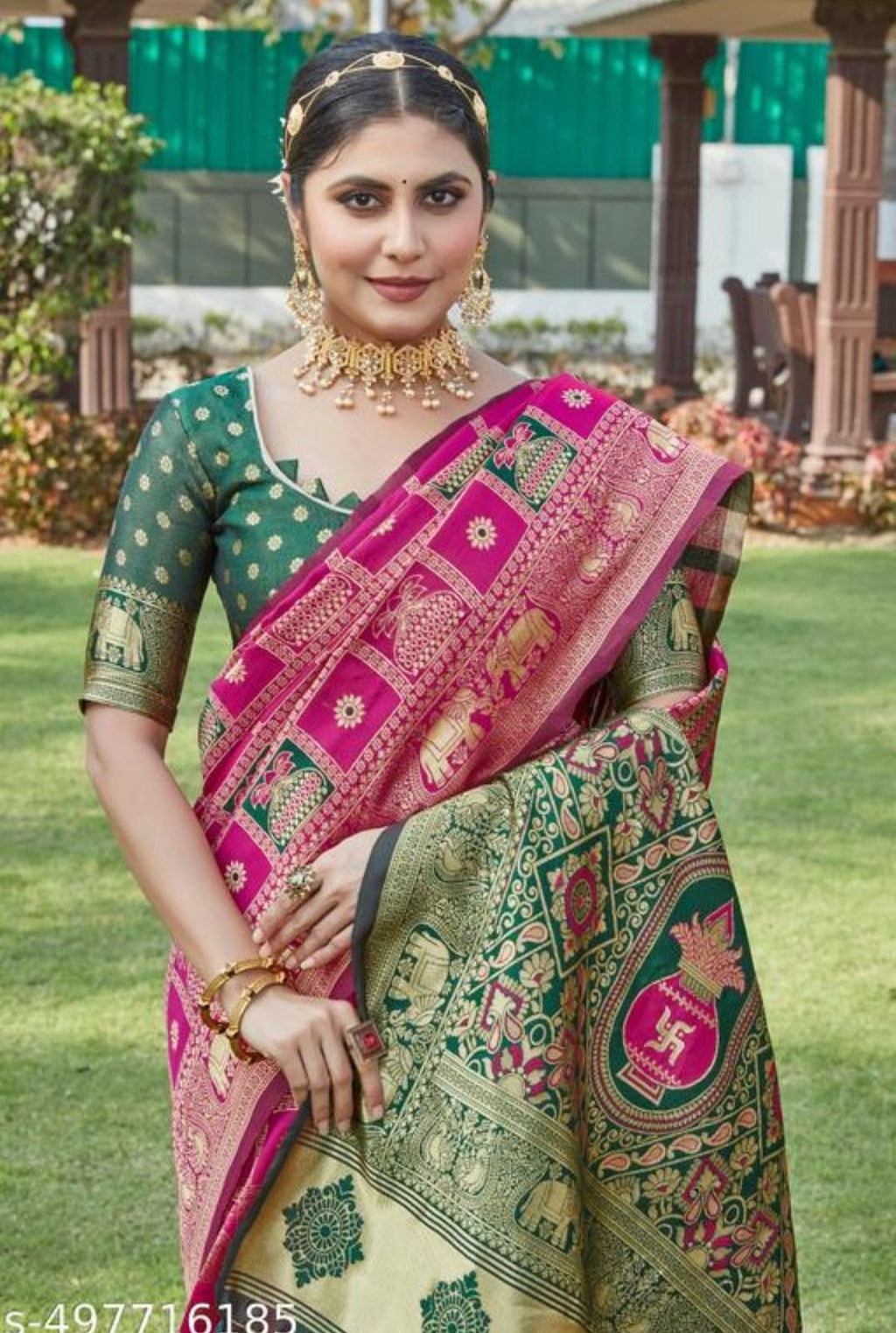 Rani & Green Zari Butti Art Silk Saree
