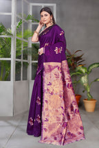 Purple Floral Pallu Art Silk Saree