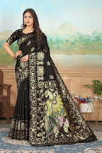 Black Art Silk Jacquard Saree with Woven Pallu – Black