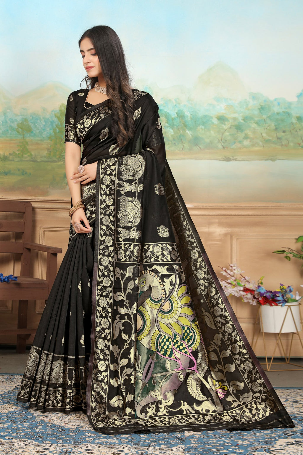 Black Art Silk Jacquard Saree with Woven Pallu