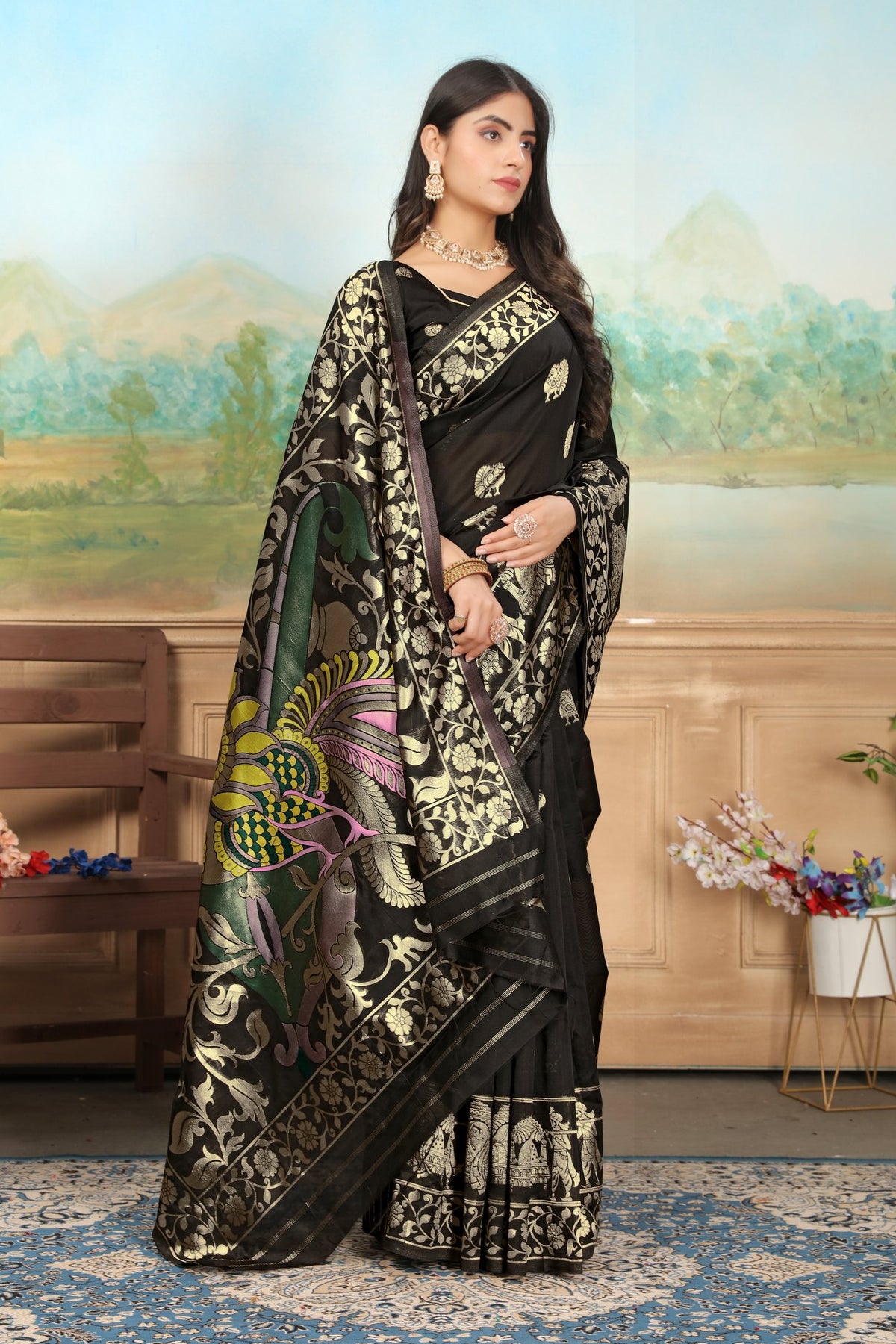 Black Art Silk Jacquard Saree with Woven Pallu