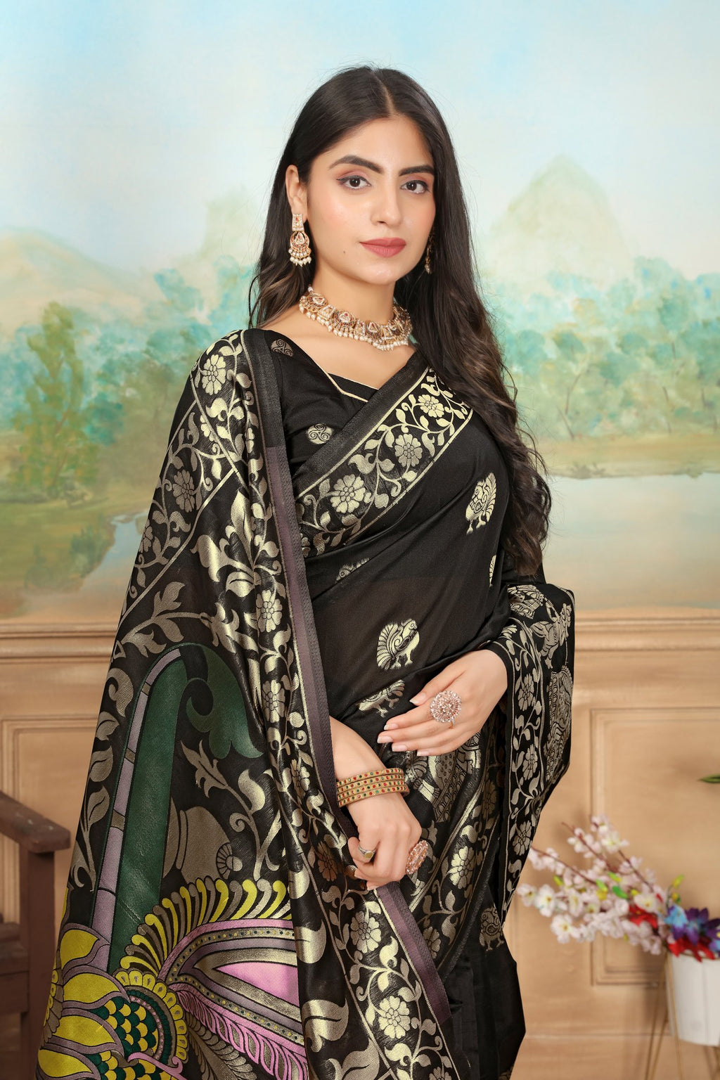 Black Art Silk Jacquard Saree with Woven Pallu