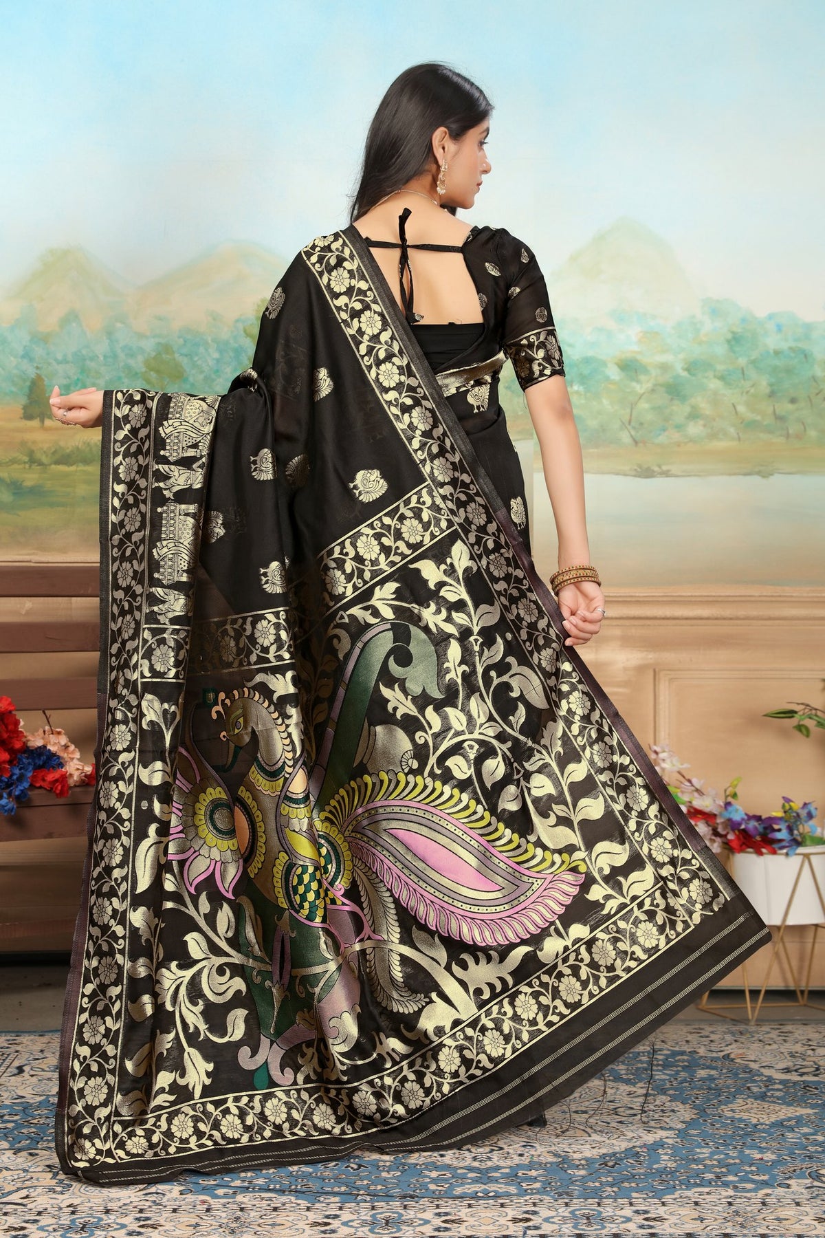Black Art Silk Jacquard Saree with Woven Pallu