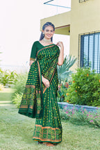 Green Bandhani-pattern Art Silk Saree