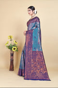 Kanjivaram-style Blue Art Silk Saree – Blue