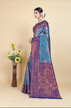 Kanjivaram-style Blue Art Silk Saree – Blue