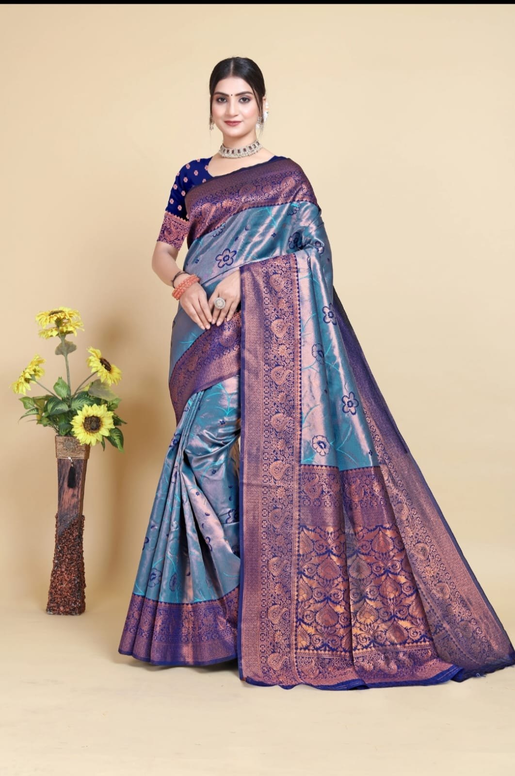 Kanjivaram-style Blue Art Silk Saree