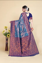 Kanjivaram-style Blue Art Silk Saree