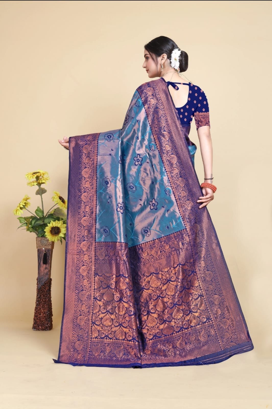 Kanjivaram-style Blue Art Silk Saree
