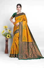 Mustard Zari Art Silk Saree with Green Border