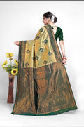 Beige Gold Art Silk Saree with Green Border – Beige Gold