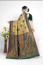Beige Gold Art Silk Saree with Green Border – Beige Gold