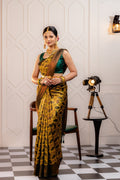Kanjivaram-style Leaf Jacquard Art Silk Saree – Bottle Green & Gold