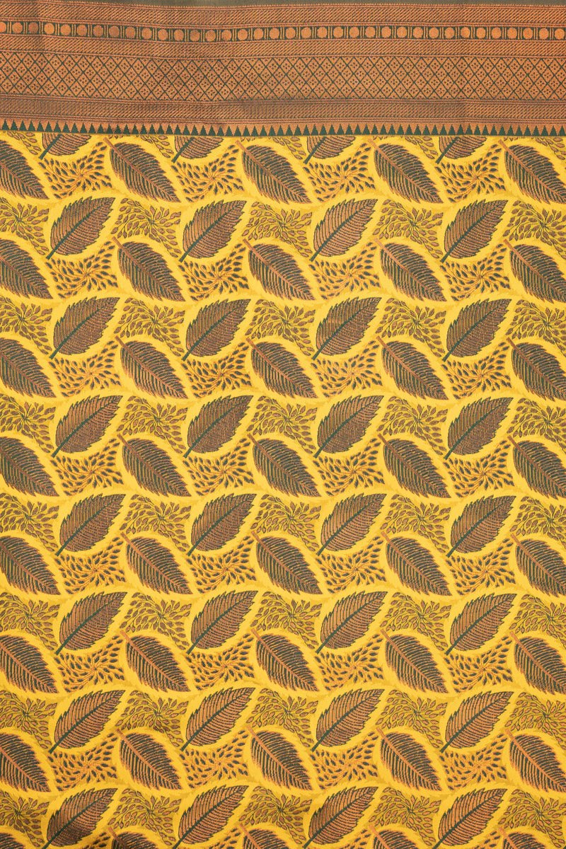 Kanjivaram-style Leaf Jacquard Art Silk Saree – Bottle Green & Gold