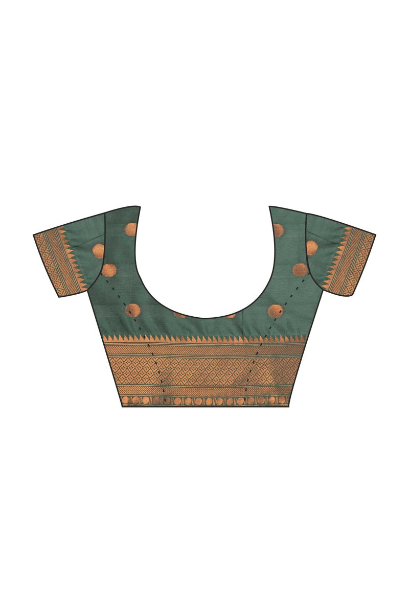 Kanjivaram-style Leaf Jacquard Art Silk Saree – Bottle Green & Peach